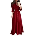 thumbnail image 3 of Winter Fall Dresses for Women Wedding Guest Long Sleeve Lady Casual Fashion Lapel Maxi Long Dress Solid Shirt Dress, 3 of 7
