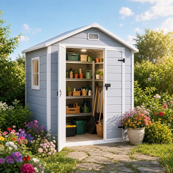 Uforic 6'x4.4' Resin Outdoor Storage Shed, Reinforced Floor, Lockable Door, Window & Vents, Waterproof Plastic Tool Shed for Garden Backyard Patio Lawn
