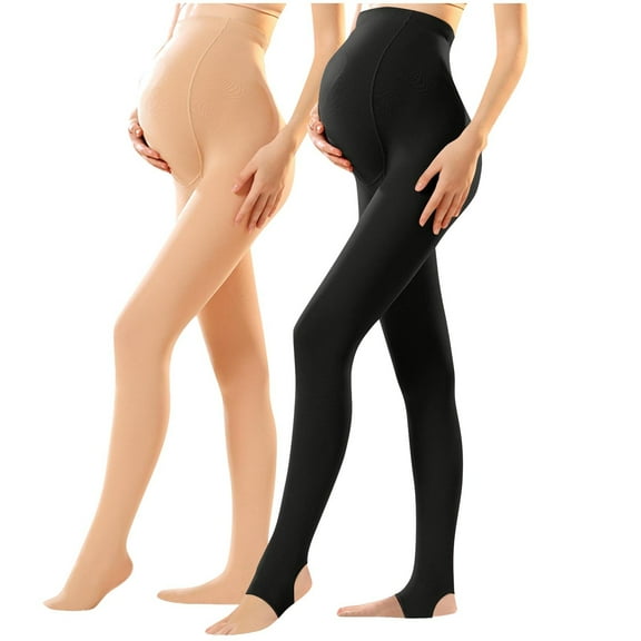 successthop Fleece Lined Maternity Leggings 2 Pack Soft Tights Comfortable Adjustable Waist Bottom Solid Winter Pant
