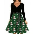 thumbnail image 4 of Christmas Dresses for Women Women's Fashion Elegant Autmn And Winter Long Sleeve V-Neck Christmas Print Dress for Holiday Party,Army Green,L, 4 of 5