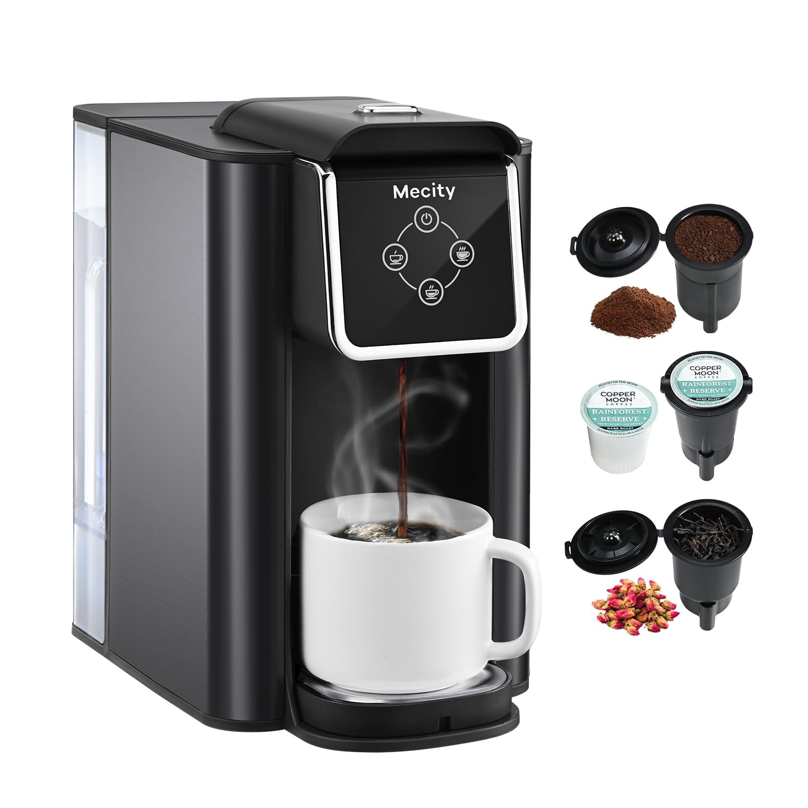 Mecity Coffee Maker 3 in 1 Single Serve Coffee Machine, Compatible with K cup Capsules, Instant Coffee Pot, Tea maker, 6,8,10 Oz Cup, Remova