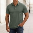 thumbnail image 2 of BVnarty Men's Solid Color Short Sleeve Camp Collar Shirt Breathable Casual Summer Daily Wear Business Casual Outing Top Army Green XXL, 2 of 8