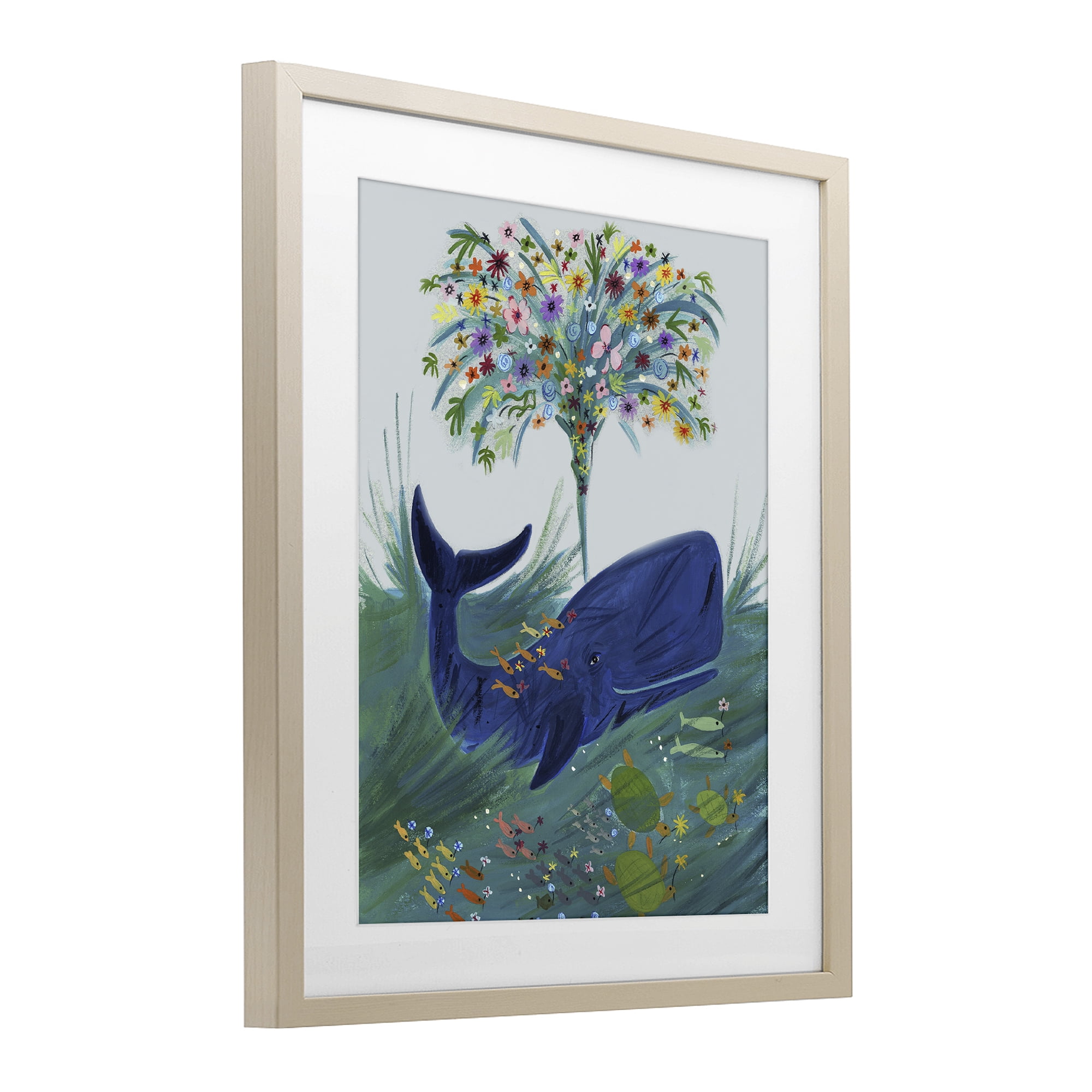 Stupell Industries A Flowery Whale Birch Framed Print Under Glass, design by Kay Widdowson