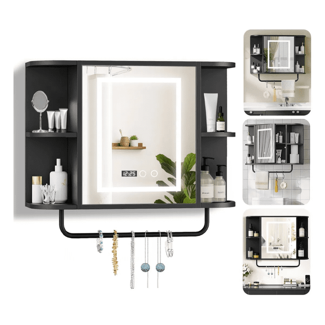 Espejo Organizador Con Touch Luz Led De Baño 40x60 Modelo Negro