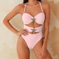 thumbnail image 4 of Traje de baño de una pieza para mujer, conjuntos de bikini para mujer estilo europeo y traje de baño bikini para playa de color liso con borde, ropa de baño de mujer, 4 of 6