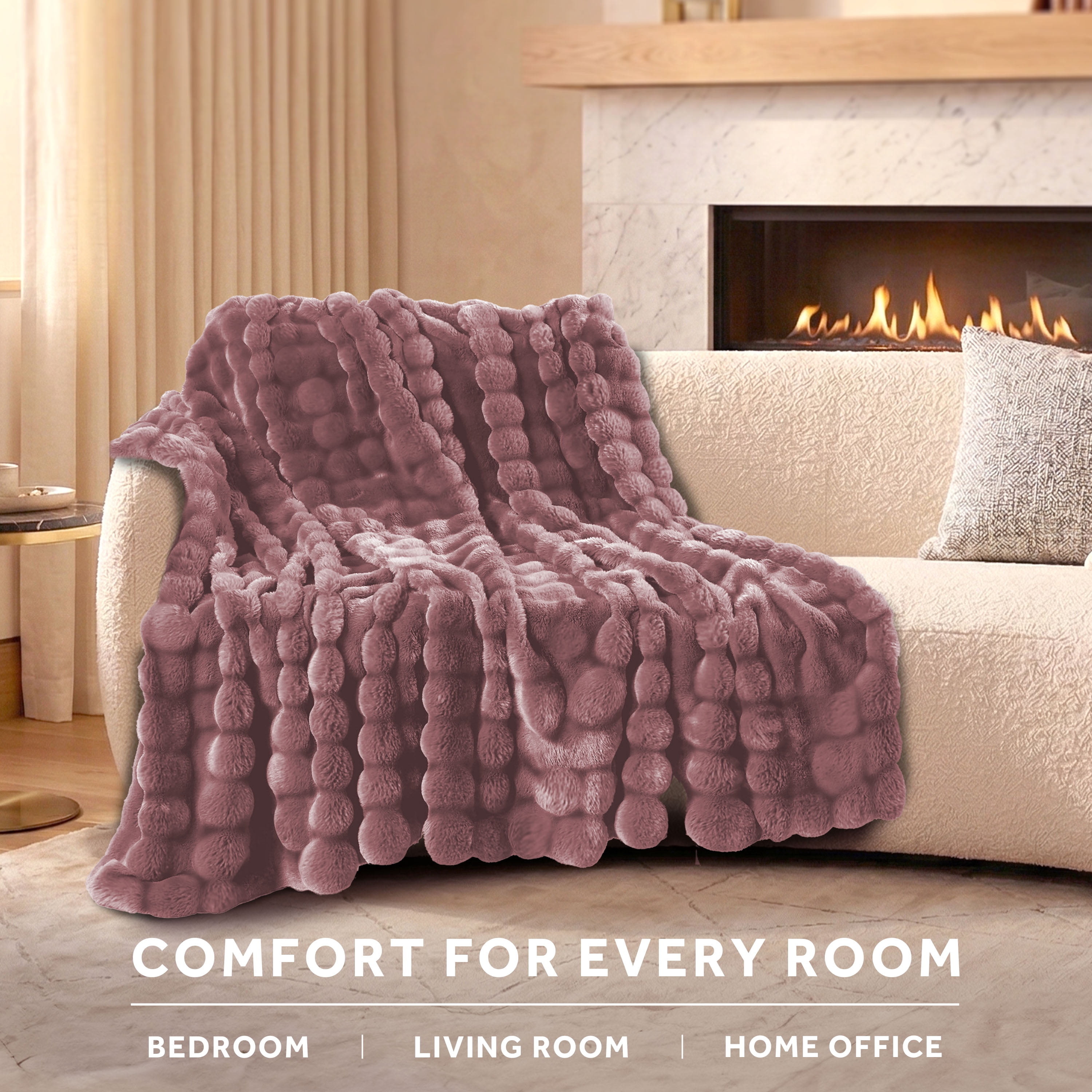 Sunbeam Heated Electric Bubble Faux Fur Throw Blanket, Luxury Collection, Violet, 4 Heat Settings, 50 x 70 in