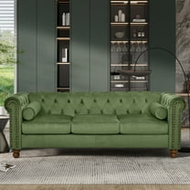 PHOYAL Large Velvet Chesterfield Sofa - Classic Tufted 3-Seater Couch for Living Room, Green, Soft & Comfortable, 74.5" Wide