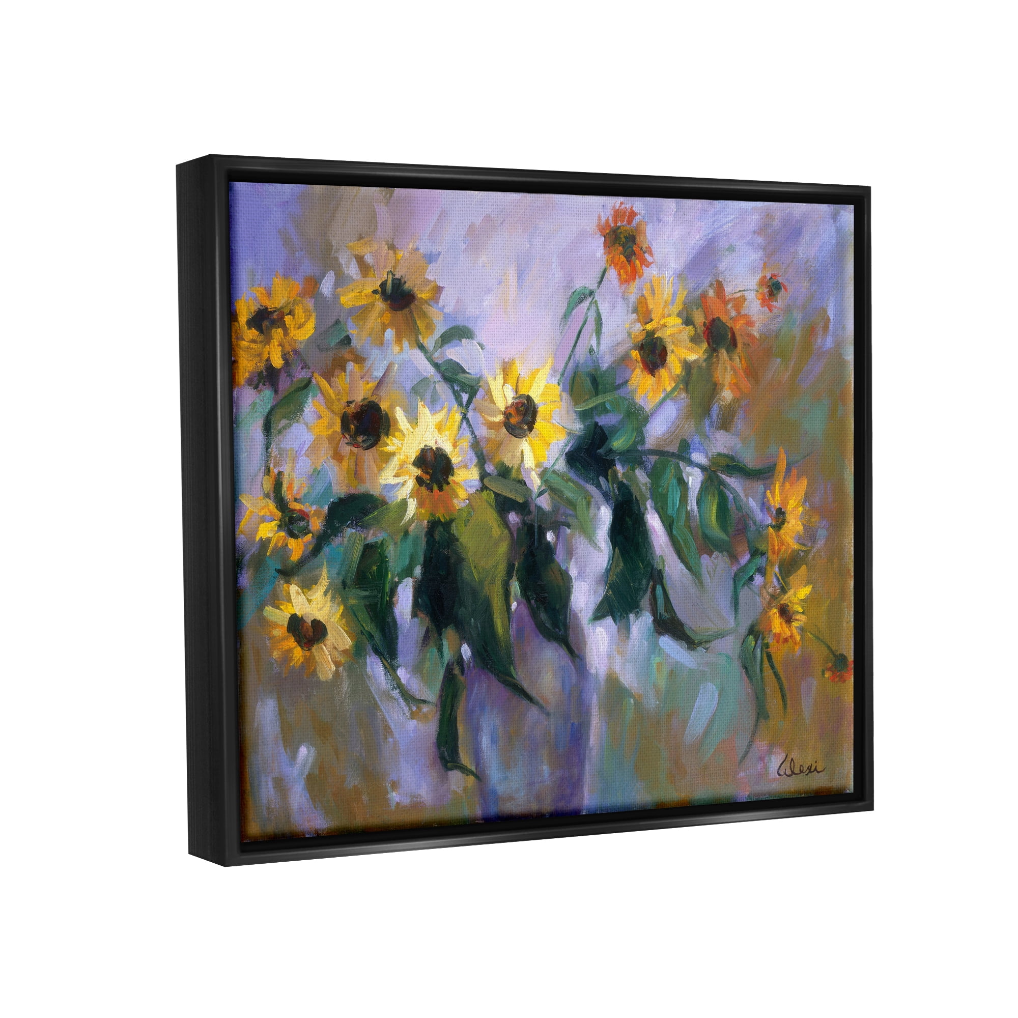 Stupell Industries Purple Sunflowers Painting Botanical & Floral Painting Black Floater Framed Canvas Art Print Wall Art, 31 x 25