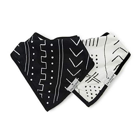 

Loulou Lollipop Soft Breathable and Absorbent Muslin Bandana Bib Drool Bib Set for Baby Girl and Boy Adjustable 3 to 36 Months 2 Pack - White & Black Mudcloth