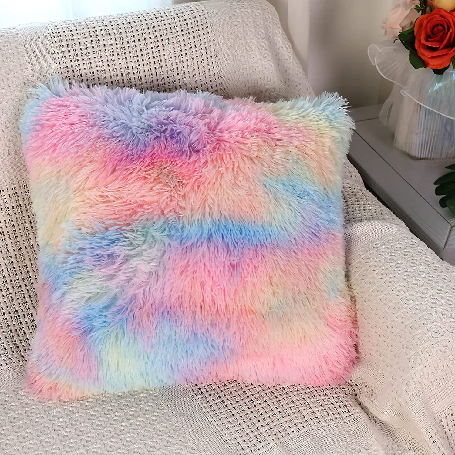 Plush Fluffy Throw Pillow - Pink - Blue - 6 Colors - ApolloBox