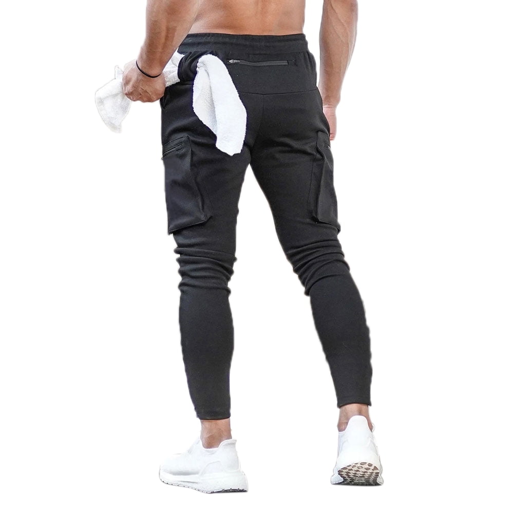 One opening Men Drawstring Joggers Trousers Gym Workout Track Pants