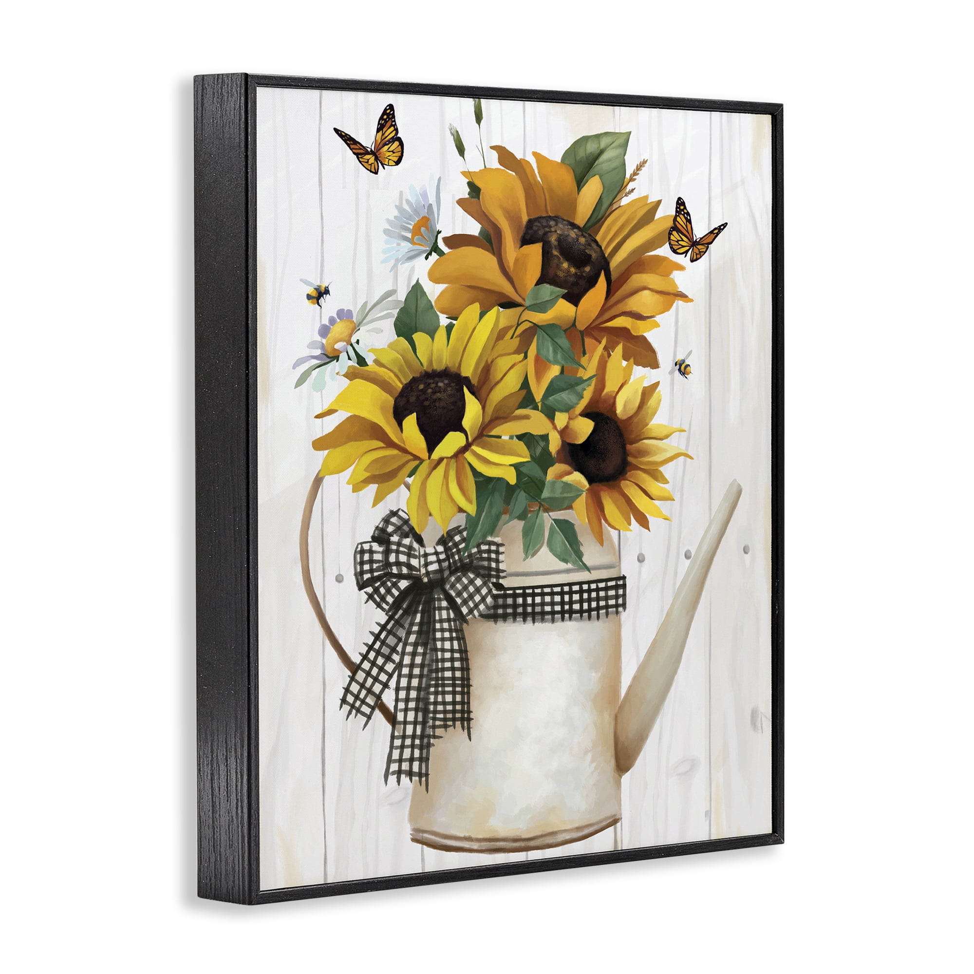 Stupell Industries Sunflower Trio in Watering Can Black Framed Giclee Art, design by Lucca Sheppard