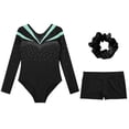 thumbnail image 3 of TiaoBug Kids Girls Rhinestone Long Sleeve Gymnastics Leotard Dance Bodysuit with Shorts Hair Band Set Light Green 6, 3 of 5