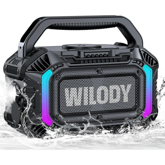 Speakers Bluetooth Wireless, 100W Loud Outdoor Speaker with Bass, IPX7 Waterproof Floatable, 20H Playtime, RGB Light, Portable Speaker with TWS for Work, Outdoor, Garage, Camping (Black)