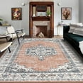 thumbnail image 2 of Hasoo Area Rug 9' x 12' Vintage Distressed Medallion Floral Area Rug for Living Room Washable Soft Indoor Floor Carpet, Orange, 2 of 7