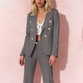 thumbnail image 5 of 2 Piece Sets for Women V-Neck Turndown Collar Solid Color Long Sleeve Cardigan Jacket Long Pant Women 2 Piece Lapel Double Breasted Business Jacket Zipper Pants Sets, 5 of 9