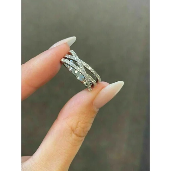 1.40Ct Lab Created Diamond Round Eternity Wedding Band Ring 14K White Gold Plated