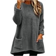 thumbnail image 2 of Bixock Fall/Winter Women Maternity Fleece Tops Long Sleeve Shirts V Neck Loose Pregnant Casual Blouse with Pockets Soft Breathable Warm Daily Wear Maternity Clothings, 2 of 6