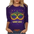 thumbnail image 2 of Visit the JURANMO Store Womens Mardi Gras Party Shirts Color Block Striped Print 3/4 Sleeve Casual Tunic Tops Crew Neck Parade Blouse Carnival Themed Outfits Purple XXL, 2 of 6