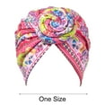 thumbnail image 6 of Eoperou Turban Cap Twisted Retro Print Stretchy Comfortable Super Soft Hide Hair Breathable Bohemia Pre-Tied Bonnet Women Beanie Hat for Daily Life, 6 of 8