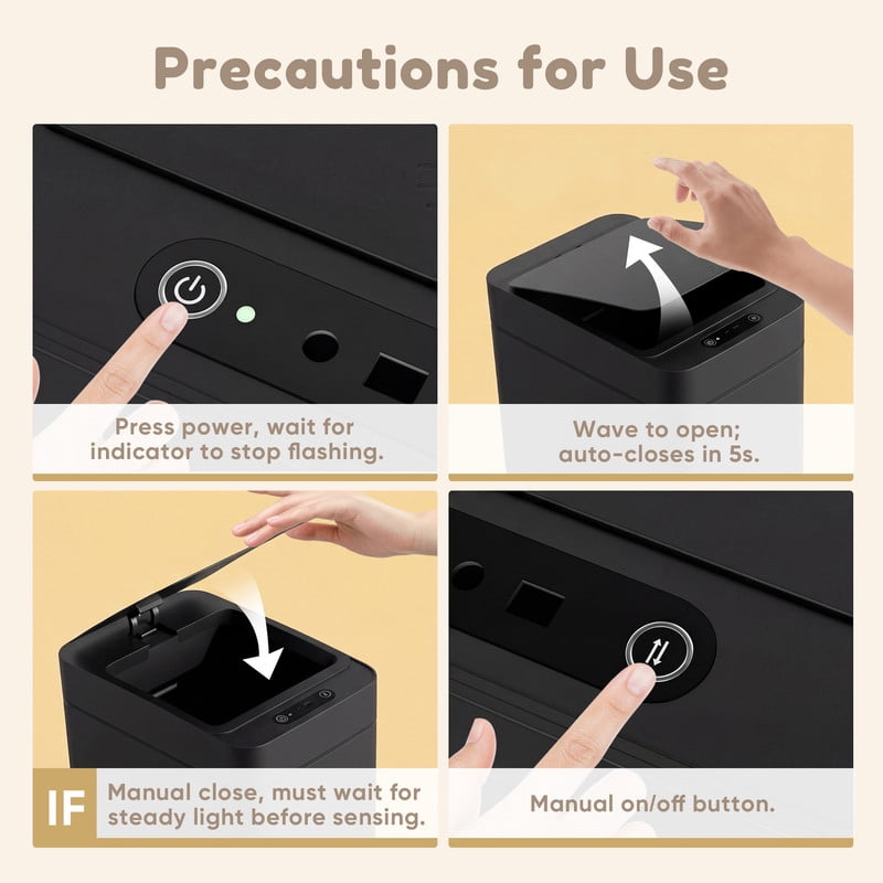 Homall 2 Pack Bathroom Trash Can with Lid, Slim Motion Sensor Waterproof Plastic Trash Bins, Touchless Smart Bin, Suitable for Multiple Settings, Black