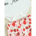 thumbnail image 6 of Infant Baby Girls Pants Outfits Letter Print Short Sleeve Romper with Strawberry Pattern Flare Trousers and Heaband Set, 6 of 8