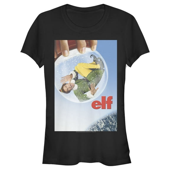 Junior's Elf Buddy Snow Globe Poster Graphic Tee Black Medium