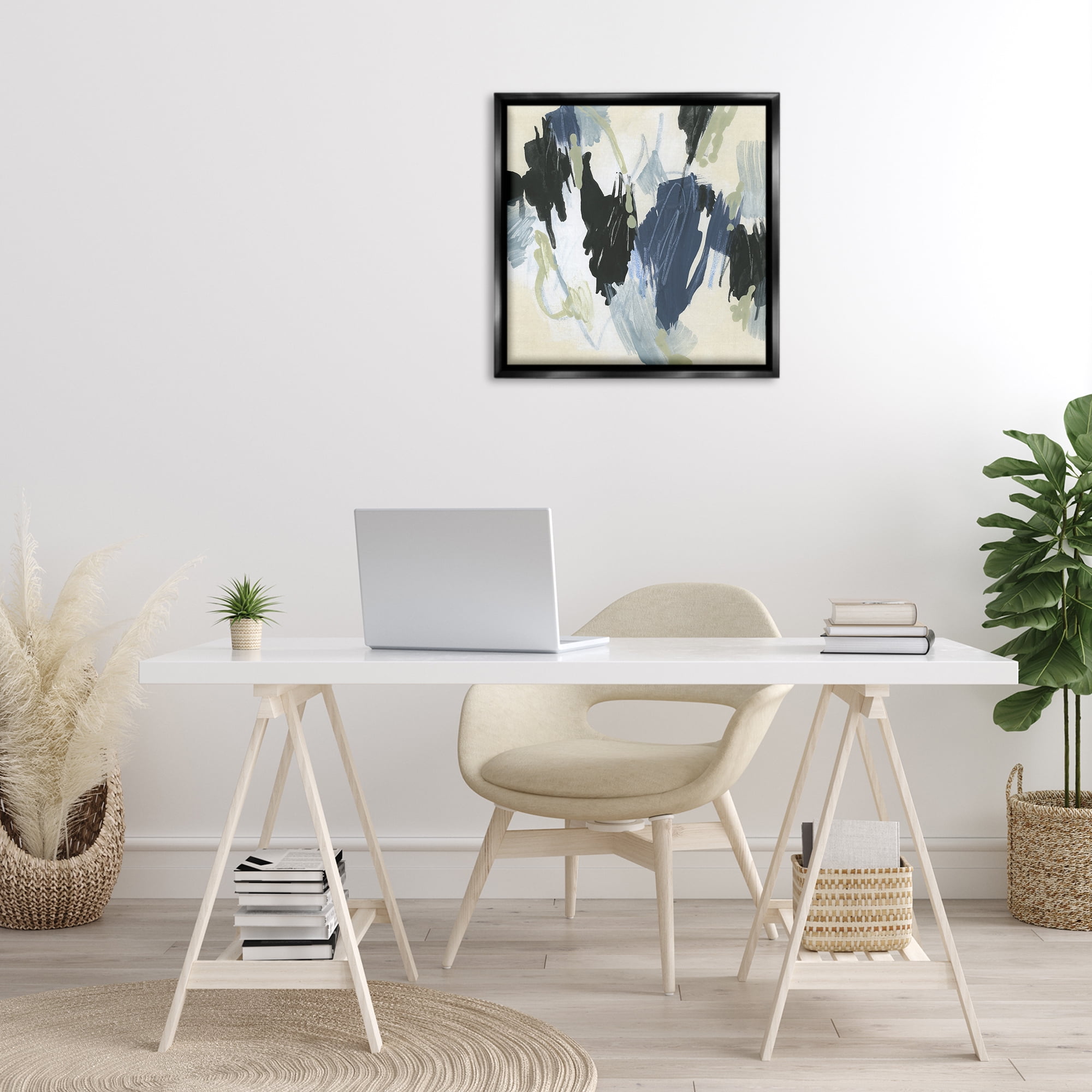 Stupell Industries Blue & Neutral Abstraction Abstract Painting Black Floater Framed Canvas Art Print Wall Art, 25 x 25