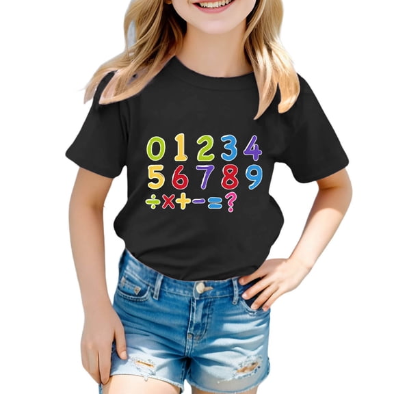 NAFUU Kids Girls T Shirts Casual Short Sleeve Tees Back To School Season With Number Print Loose Fit Round Neck Going Out Tops For Girls Sizes 3-4 Years