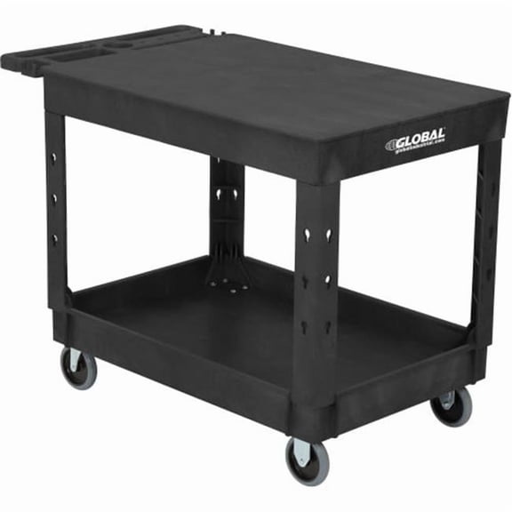 Plastic 2 Flat Black Shelf Service & Utility Cart, 44 x 25.5, 5 in. Rubber Casters