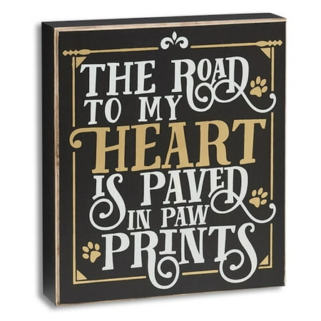 Discount Heart - Dog Cat Animal Lover The Road to My Heart is Paved in Paw Prints Hanging Standing Wood Box Sign Home Decor, Measures 7 inches by 8 inches By The Big Discount