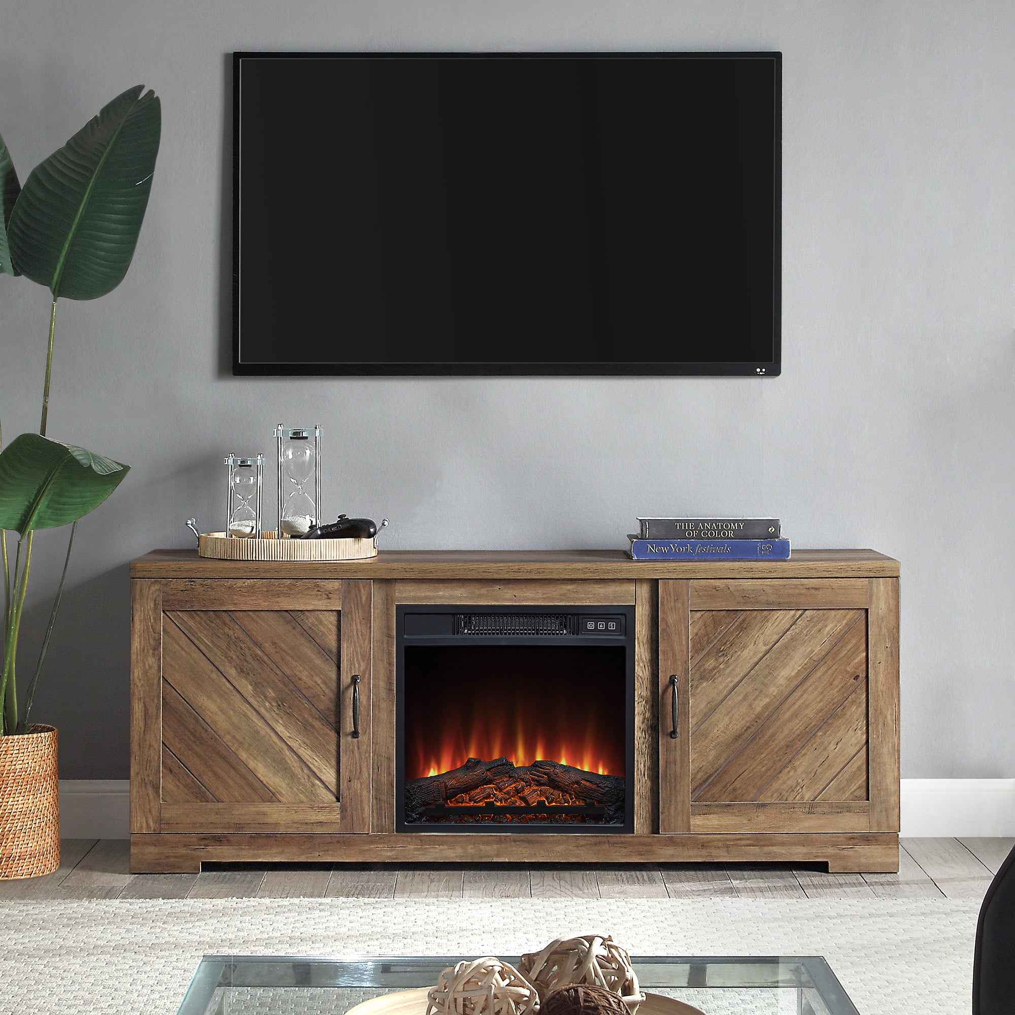 BELLEZE Hilo 58 Inch Fireplace TV Stand Console with Remote Control for