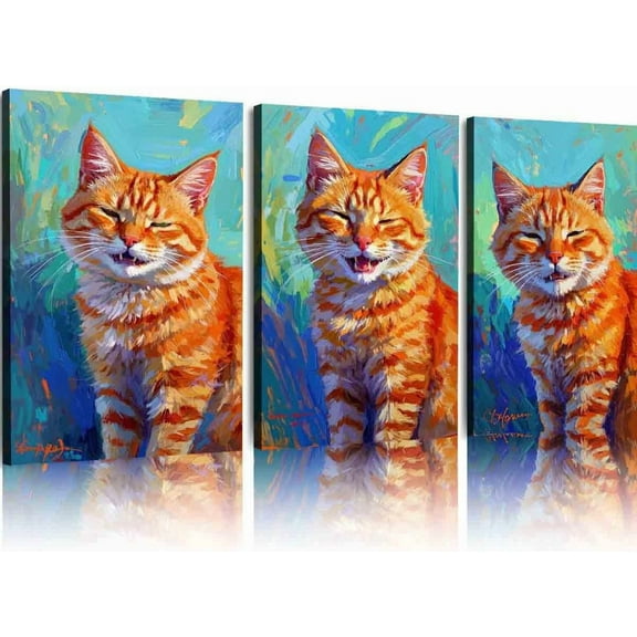 Hieng Unframed Canvas Print Oil Painting Sleeping Ginger Cat Wall Art Serene Feline Portrait Cozy Home Decor Animal Artwork