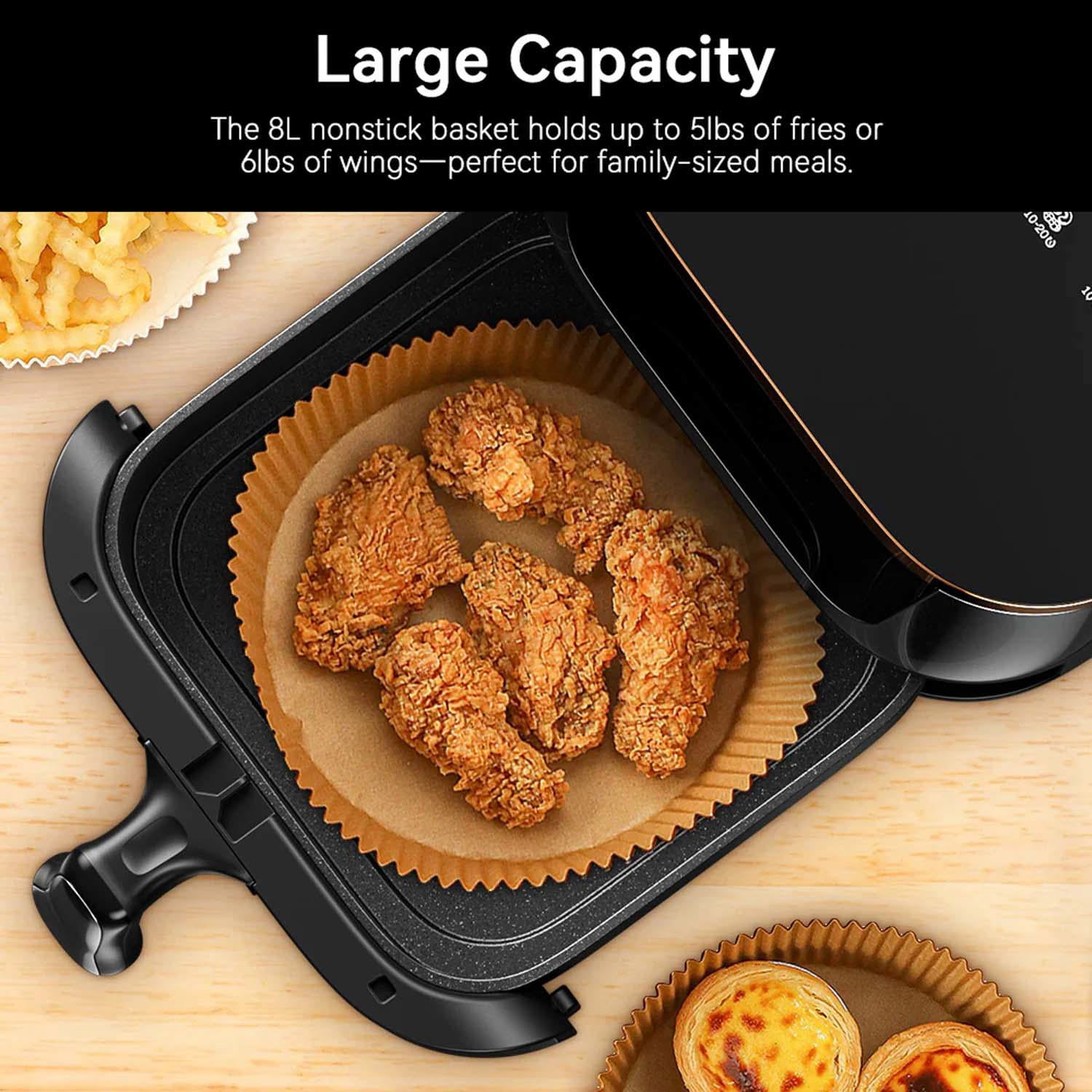 HOMEDAS® 8L/8.45QT 6-in-1 Stainless Steel Air Fryer,Oven Oilless Cooker with Digital LED Touch Screen, 6 Preset Cookings, Dishwasher-Safe Basket