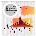 thumbnail image 1 of Whimsical Halloween Shower Curtain with Moon Bats & Spooky Graveyard Design Vintage Style, 1 of 5