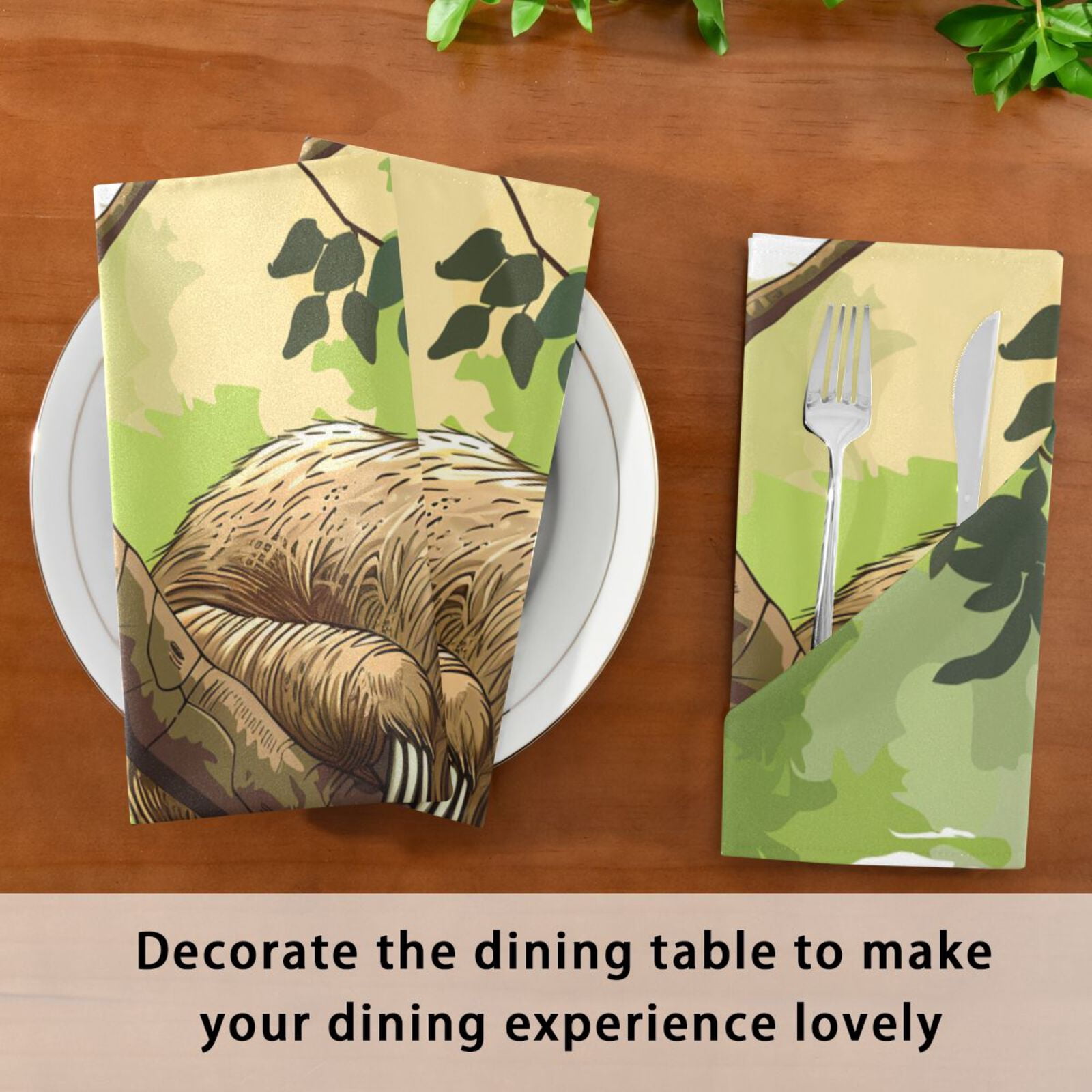 JSTEL Sleeping Sloth Animal Cloth Napkins Set of 6, 20x20 Inch Washable and Reusable Napkin for Decoupage Dinner Party Everyday Use
