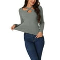 thumbnail image 2 of INSPIRE CHIC Women's Winter Long Sleeve Ribbed Knitted Tops Casual Cut Out Pullover Sweater M Grey, 2 of 5