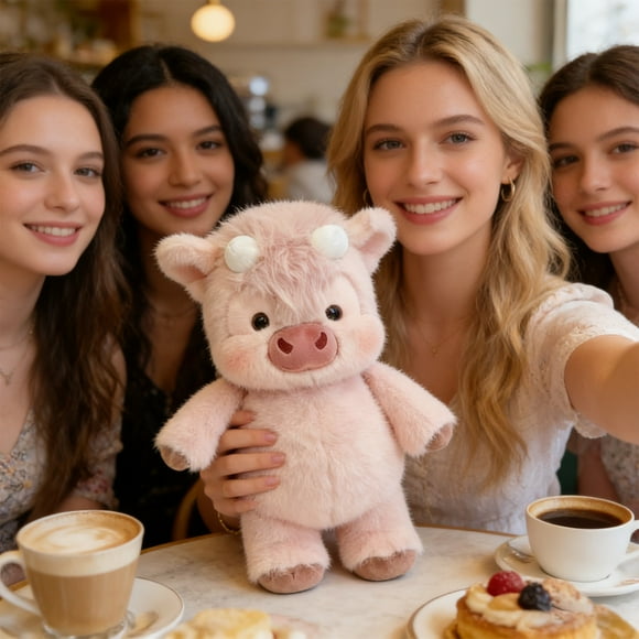 YoGold Highland Cow Plush Toy – Soft Furry Stuffed Animal, Stress Relief Emotional Support, Pink (A)