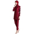 thumbnail image 3 of IBTOM CASTLE Women Muslim Burkini Swimsuits Modest Swimwear Islamic Long Sleeve Full Cover Hijab Swim Top Pants Plain ​Bathing Suit 4XL Red Floral, 3 of 6