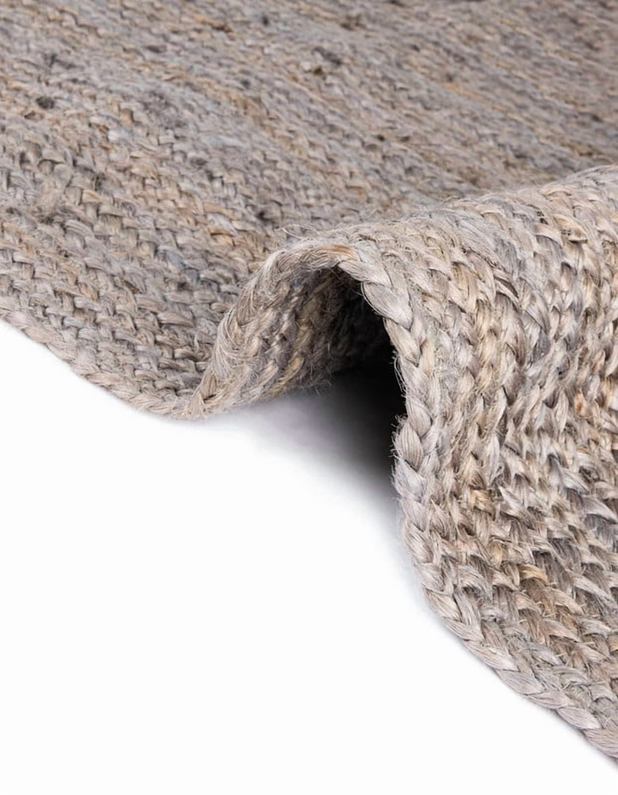 4 Ft Square Gray Jute Area Rug, Hand-Woven, Reversible, Farmhouse Boho Style, Durable & Pet-Friendly Rug for Living Room, Dining Room, and Bedroom