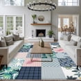 thumbnail image 4 of Botanical Patchwork 8'x10' Area Rug for Living Room Sectional Sofa, Teal Tropical Leaf Grey Plaid Washable Non Slip Large Rectangle Area Rug, 4 of 9