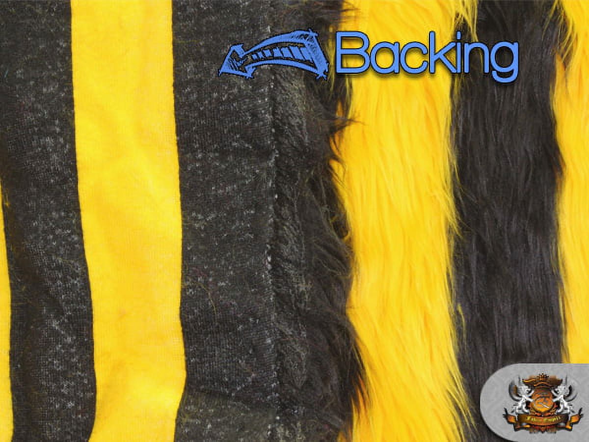 Faux Fur Long Pile 2 TONE SHAGGY STRIPE BLACK YELLOW Fabric / 60" Wide / Sold by the Yard