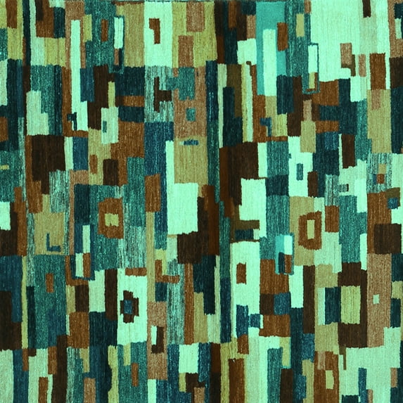 Ahgly Company Machine Washable Indoor Square Abstract Turquoise Blue Contemporary Area Rugs, 6' Square