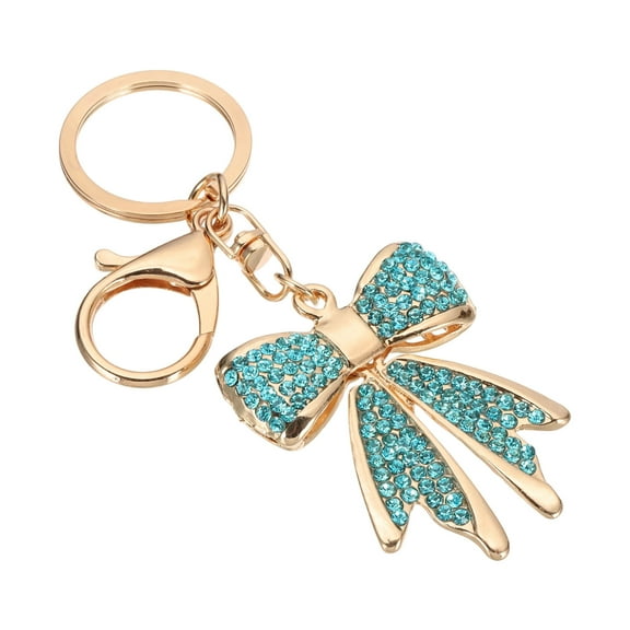 Bow Keychain for Women, Bag Purse Charm Rhinestone Bow Accessories for Key Handbag Lake Blue