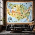 thumbnail image 6 of USA Map with Wildlife and Nature Illustrations Against Blue Ocean, Whimsical Folk Art for Kids, Educational Wall Decor, Birthday Gift Tapestry Wall Hanging for Nursery and Playroom, 6 of 7