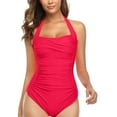 thumbnail image 1 of Maillots de Bain Bikini pour Femmes Dos Nu Drapé Rétro Multicolore Tankinis Maillot de Bain pour Femmes Orange, 1 of 3