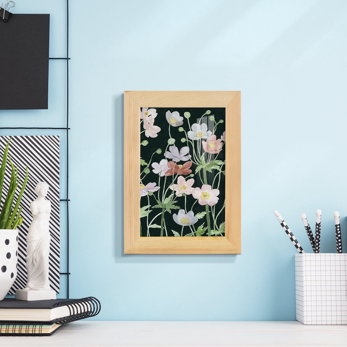 Anemone Dance II -Framed Print w/glass-Natural Wood