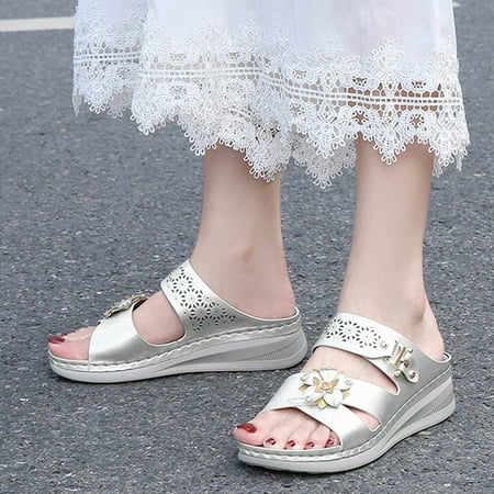 

Women Summer Slip-On Wedges Beach Open Toe Breathable Sandals Flowers Shoes
