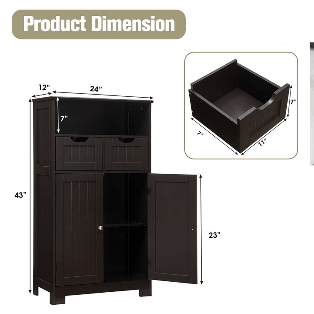 Finihen Bathroom Storage Cabinet, Bathroom Floor Cabinet, Bathroom Wooden Side Cabinet with 2 Drawers and 2 Doors, for Bathroom, Living Room, Bedroom, Kitchen, Dark Brown Finihen Bathroom Storage Cabinet, Bathroom Floor Cabinet, Bathroom Wooden Side Cabinet with 2 Drawers and 2 Doors, for Bathroom, Living Room, Bedroom, Kitchen, Dark Brown
