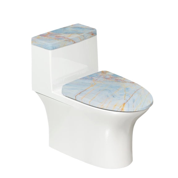 HELLHERO Blue and Yellow Marble Texture Elastic Fabric Bathroom Seat Covers for Hotel, Elastic Bottom Stretchy Fabric Dustproof, Machine Washable, 17"x21"